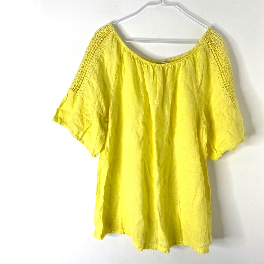 Women’s Bright Yellow Crochet-Shoulder Tunic Top